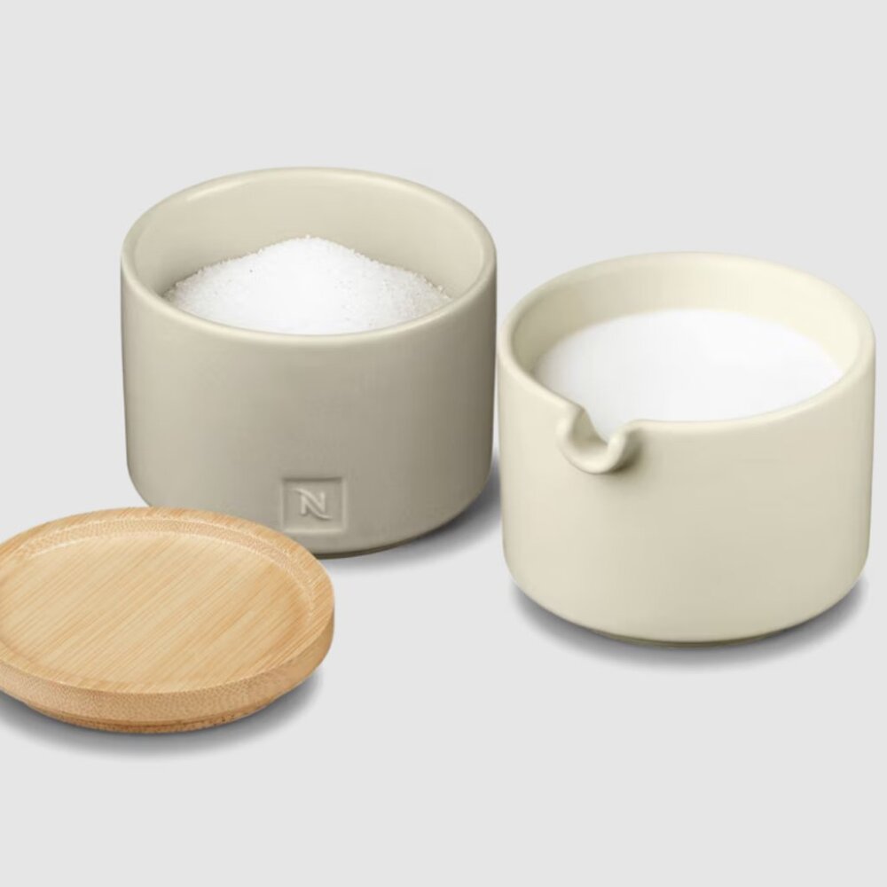 Nespresso Stackable cream and sugar Ceramic Serving Set new in box BNIB